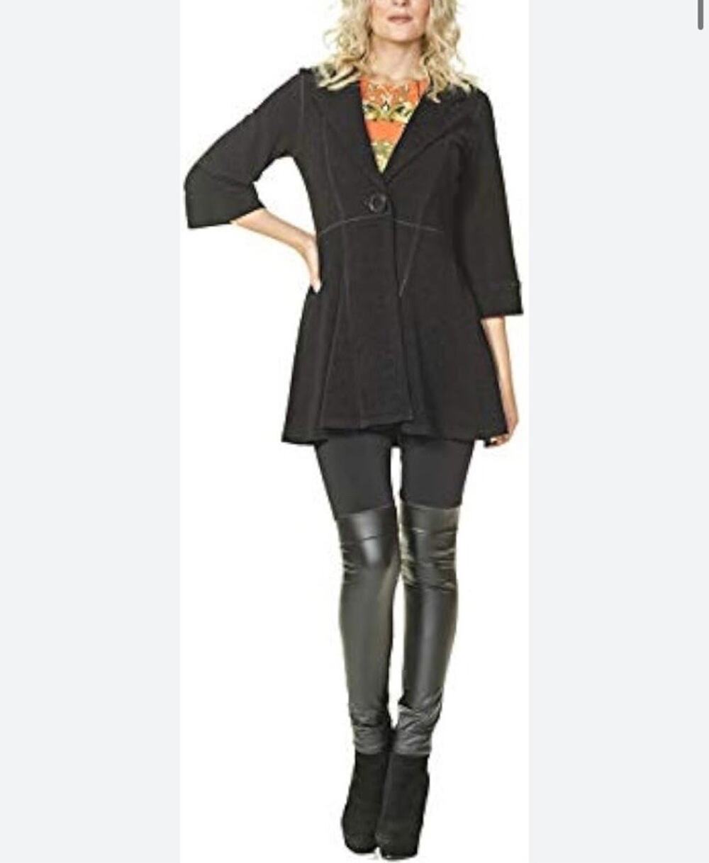 Eva Varro Black Textured One Button Jacket Blazer USA Women S 3/4 Sleeves